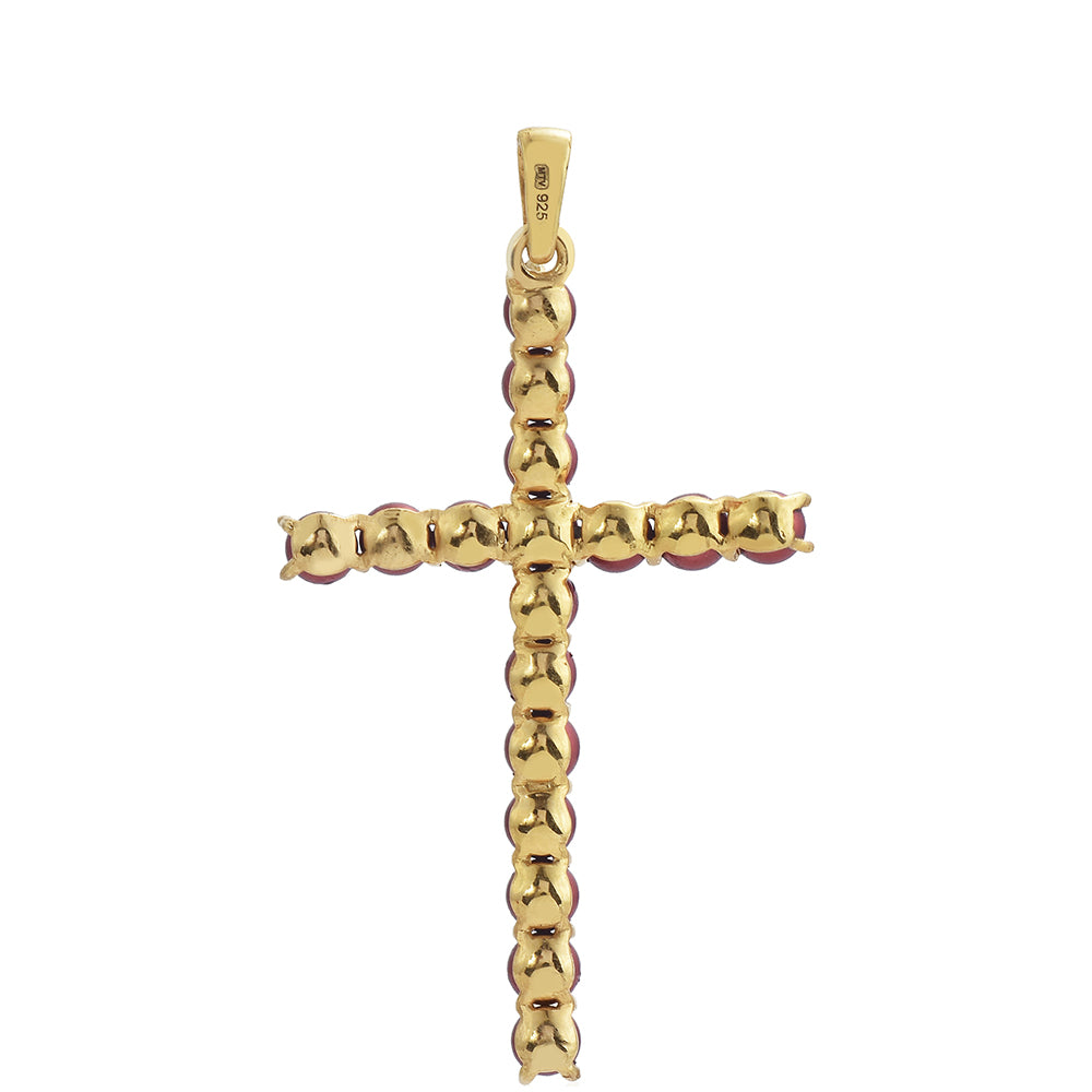 Cruce Pandantiv din Argint 925 Placat cu Aur ( 2.56 grame ) cu Perlă de apă dulce roșie 9.69 Carate