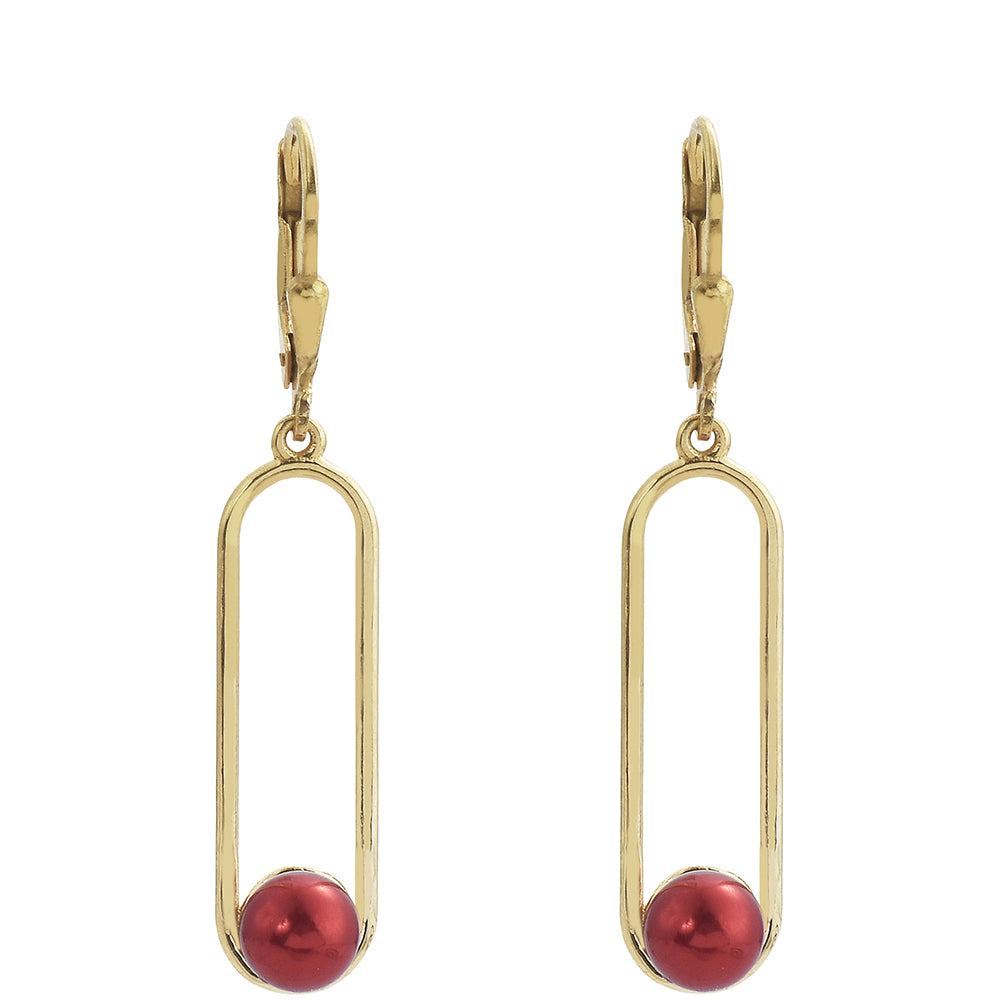Cercei din Argint 925 Placat cu Aur ( 2.55 grame ) cu Perlă de apă dulce roșie 3.4 Carate 2 