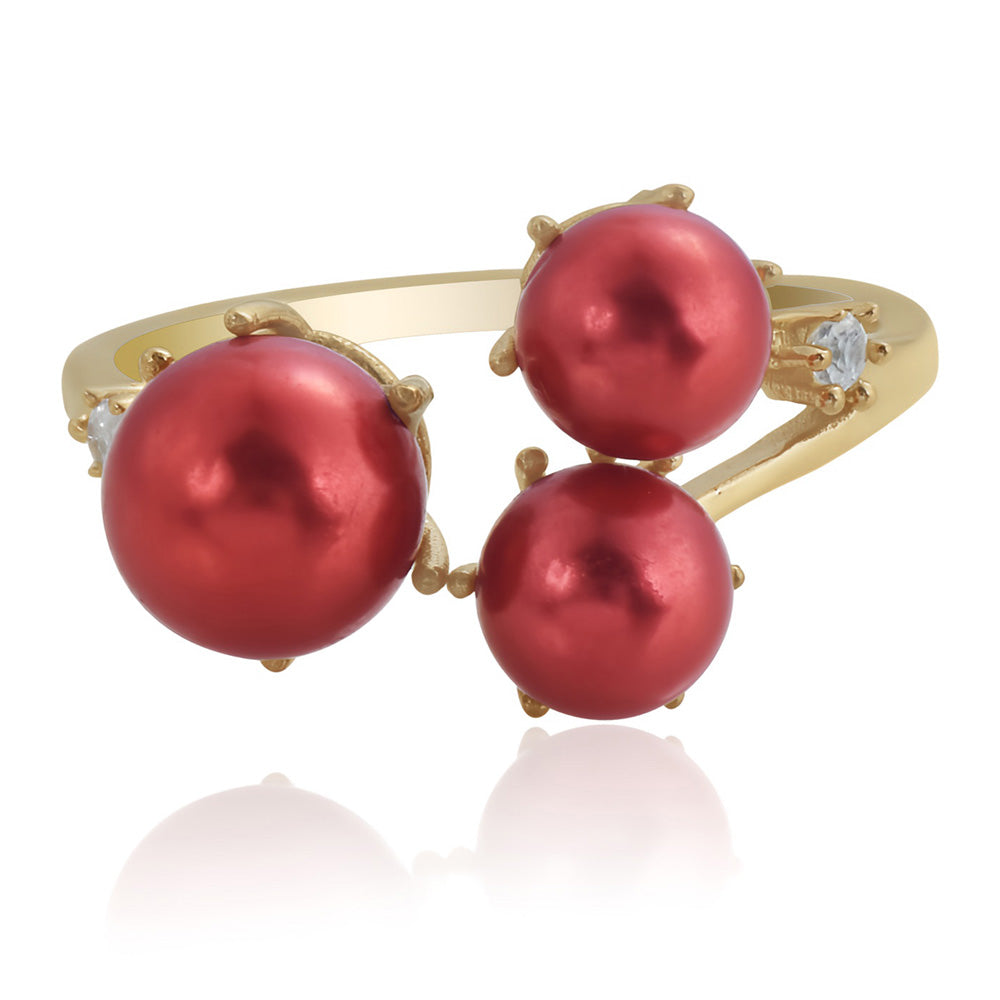 Inel din Argint 925 Placat cu Aur ( 2.2 grame ) cu Perlă de apă dulce roșie și Topaz Alb 8.03 Carate 2 