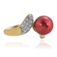 Inel din Argint 925 Placat cu Aur ( 4.13 grame ) cu Perlă de apă dulce roșie și Topaz Alb 7.38 Carate