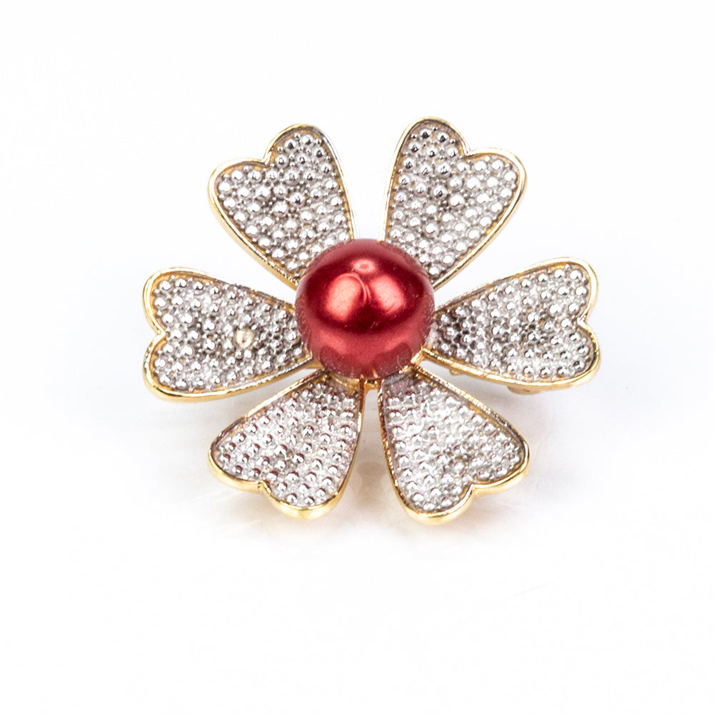 Broşă din Argint 925 Placat cu Aur ( 3.89 grame ) cu Perlă de apă dulce roșie și Topaz Alb 3.87 Carate
