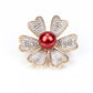Broşă din Argint 925 Placat cu Aur ( 3.89 grame ) cu Perlă de apă dulce roșie și Topaz Alb 3.87 Carate
