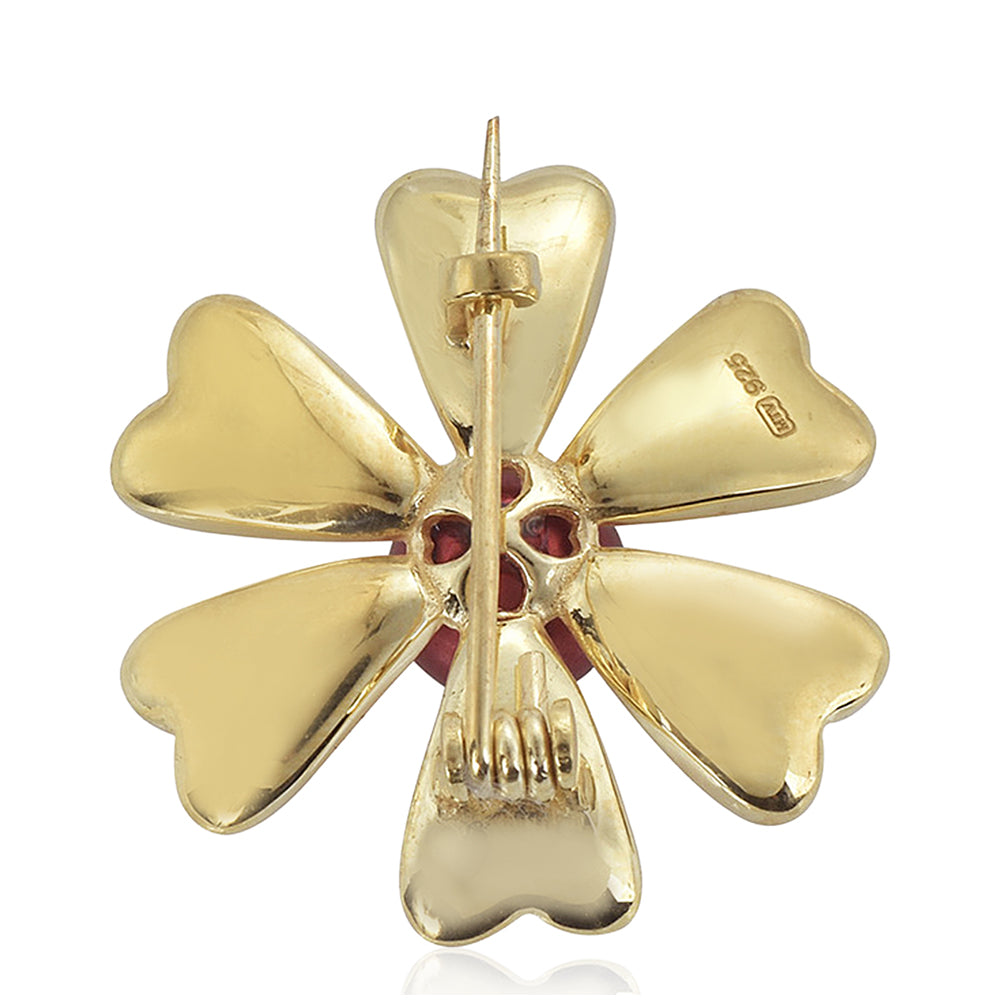 Broşă din Argint 925 Placat cu Aur ( 3.89 grame ) cu Perlă de apă dulce roșie și Topaz Alb 3.87 Carate 2 