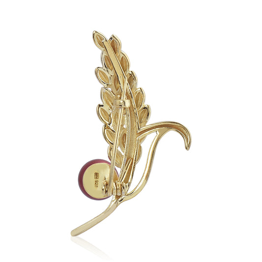 Broşă din Argint 925 Placat cu Aur ( 4.64 grame ) cu Perlă de apă dulce roșie 3.86 Carate