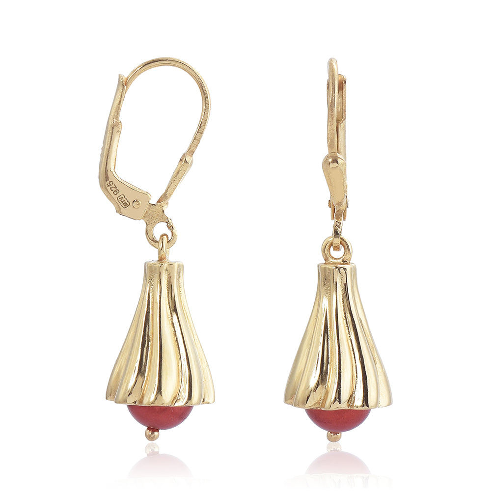 Cercei din Argint 925 Placat cu Aur ( 4.71 grame ) cu Perlă de apă dulce roșie 2.9 Carate