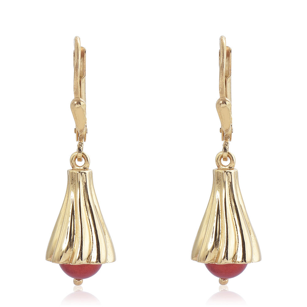 Cercei din Argint 925 Placat cu Aur ( 4.71 grame ) cu Perlă de apă dulce roșie 2.9 Carate