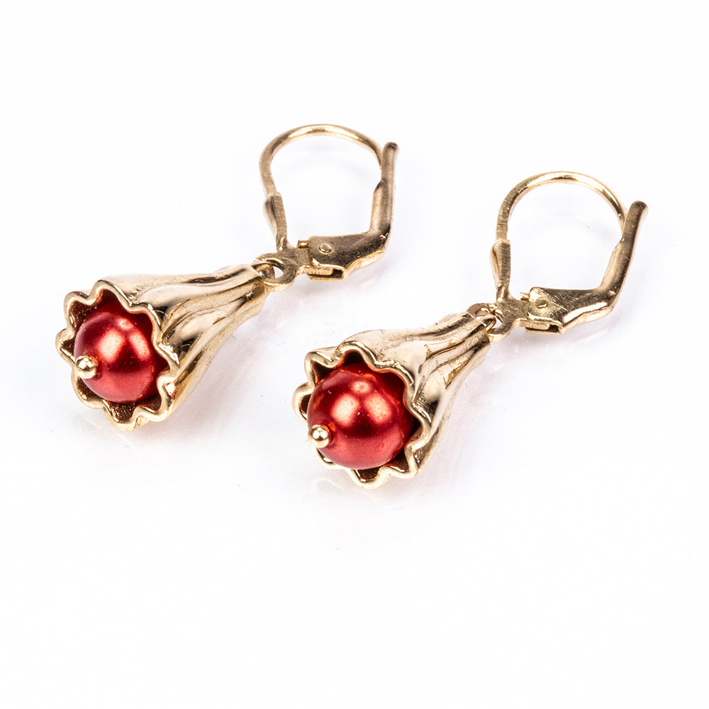 Cercei din Argint 925 Placat cu Aur ( 4.71 grame ) cu Perlă de apă dulce roșie 2.9 Carate 3 