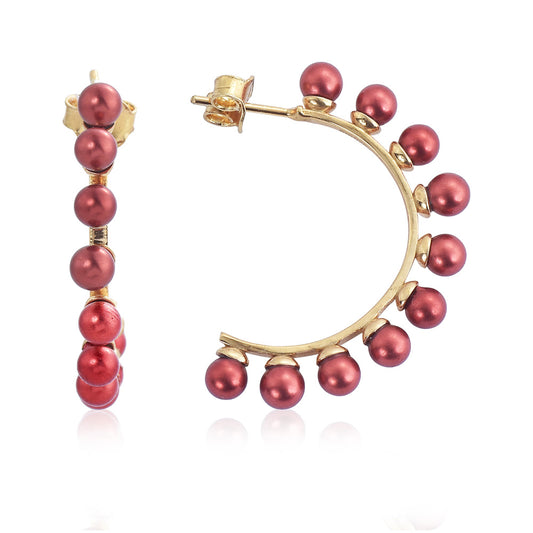 Cercei din Argint 925 Placat cu Aur ( 3.85 grame ) cu Perlă de apă dulce roșie 11.4 Carate