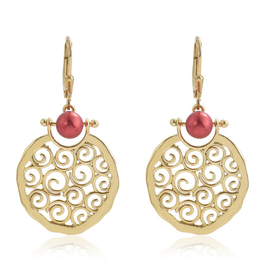 Cercei din Argint 925 Placat cu Aur ( 7.86 grame ) cu Perlă de apă dulce roșie 3.4 Carate