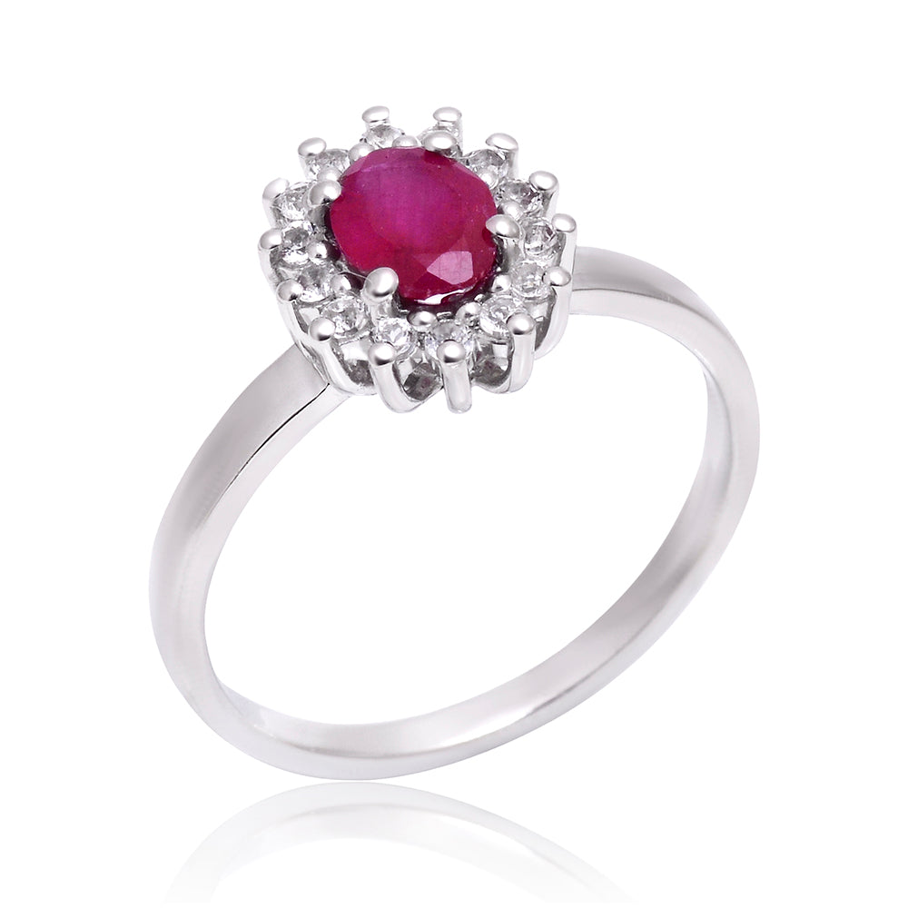 Inel din Argint 925 ( 2.56 grame ) cu Rubin Malagasy și Topaz Alb 0.93 Carate