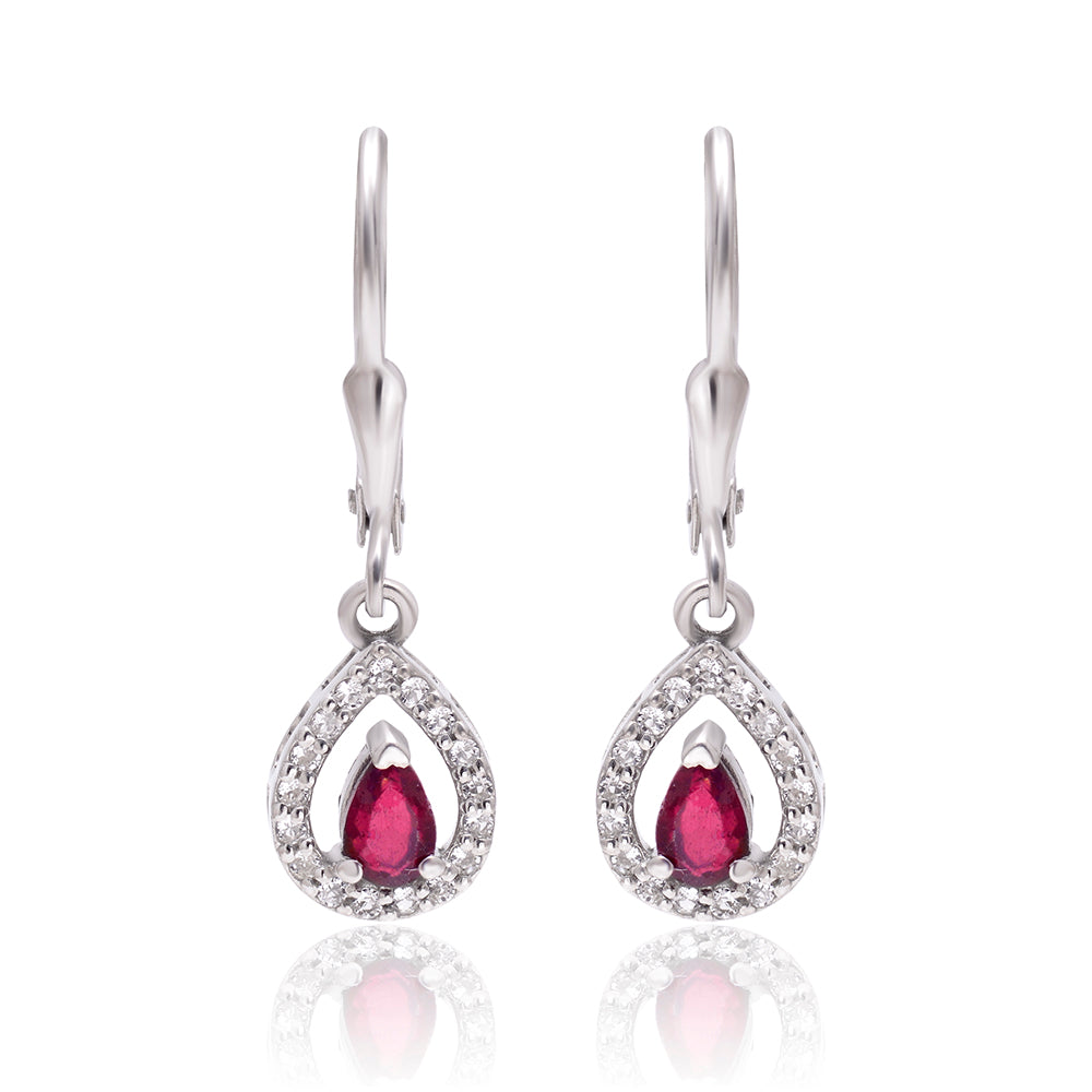 Cercei din Argint 925 ( 1.92 grame ) cu Rubin Malagasy și Topaz Alb 0.88 Carate 4 