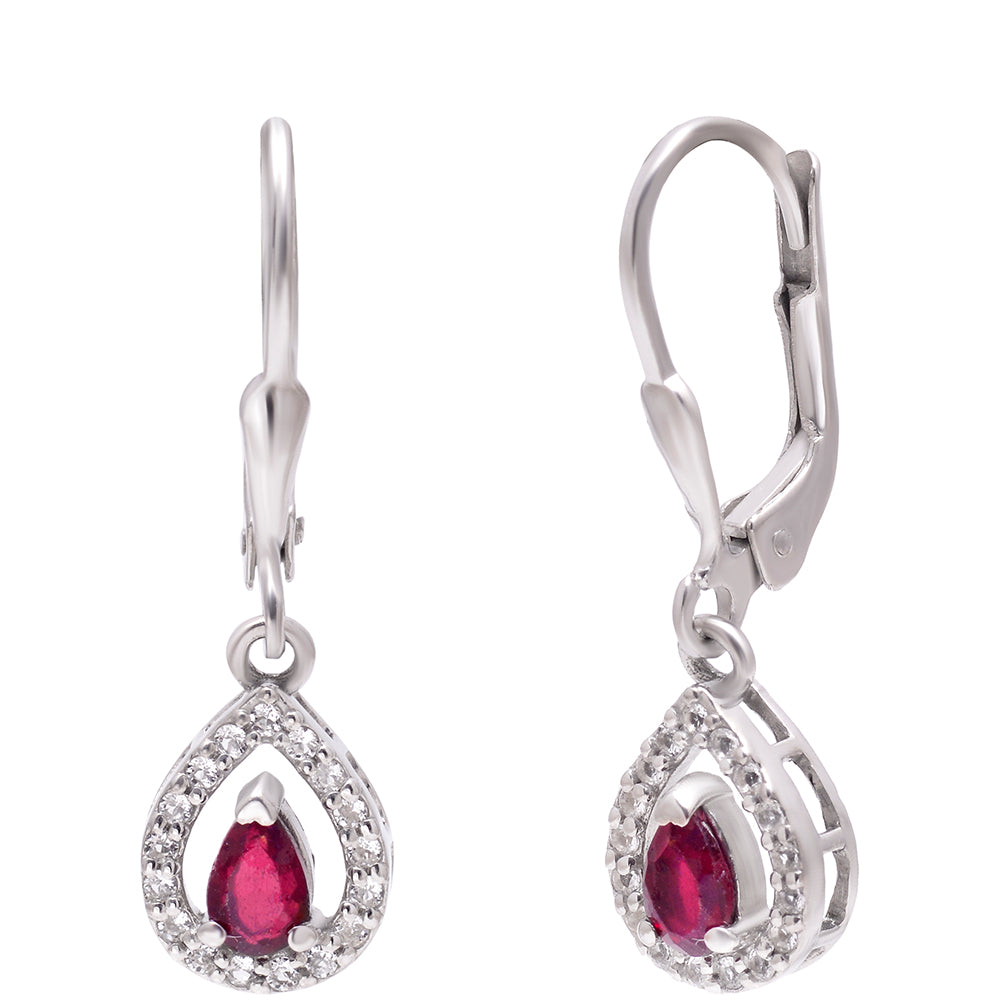 Cercei din Argint 925 ( 1.92 grame ) cu Rubin Malagasy și Topaz Alb 0.88 Carate 1 