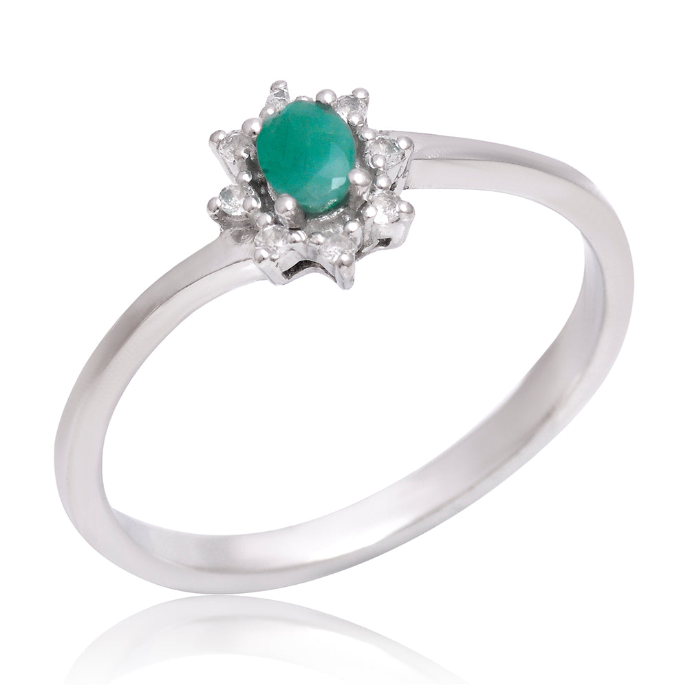 Inel din Argint 925 ( 1.71 grame ) cu Smarald Brazilian și Topaz Alb 0.17 Carate 2 