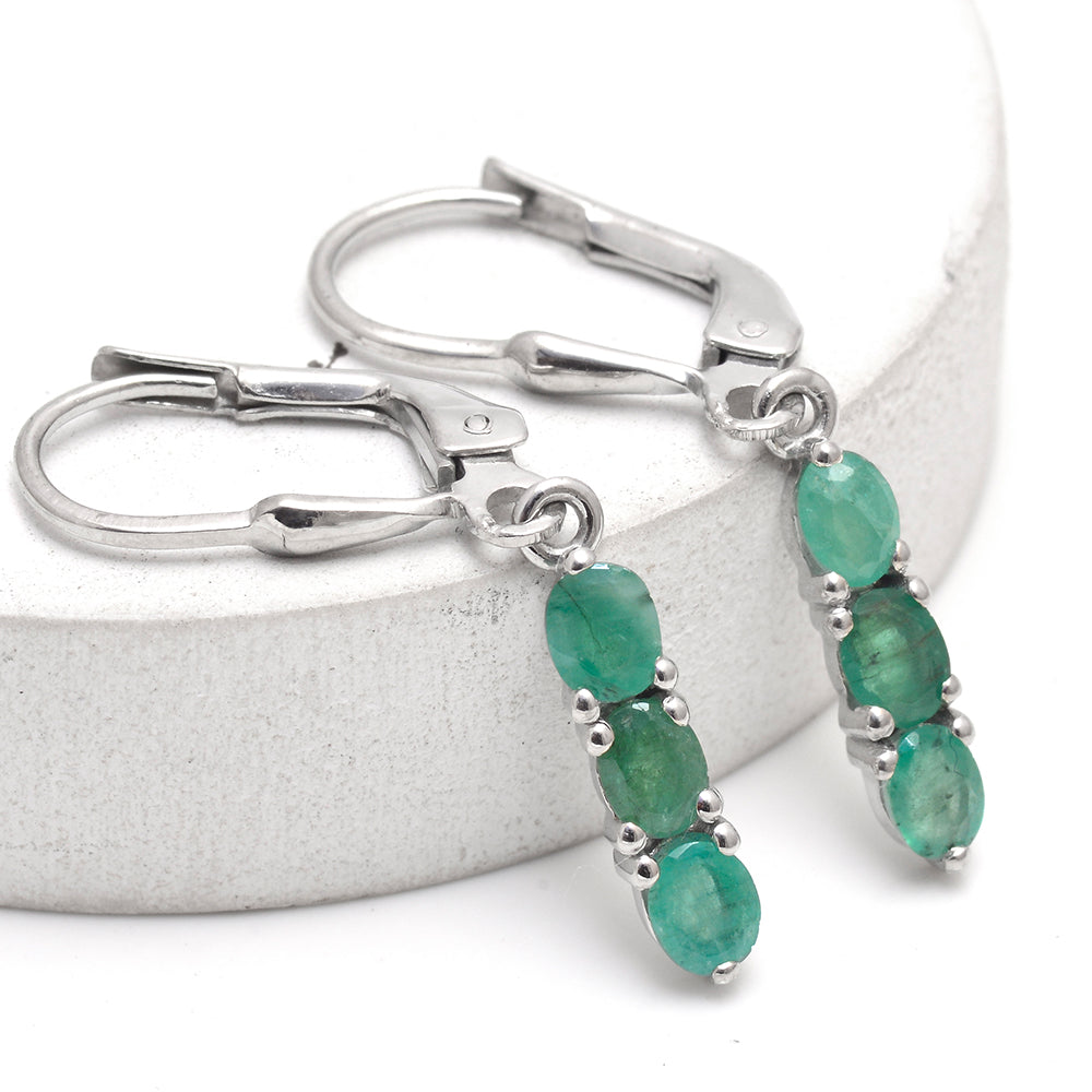 Cercei din Argint 925 ( 1.44 grame ) cu Smarald Brazilian 1.12 Carate