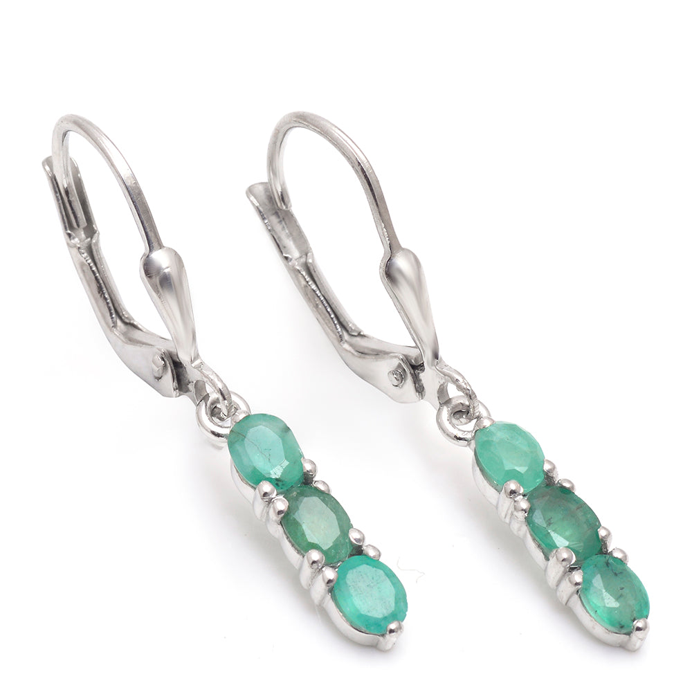 Cercei din Argint 925 ( 1.44 grame ) cu Smarald Brazilian 1.12 Carate 3 