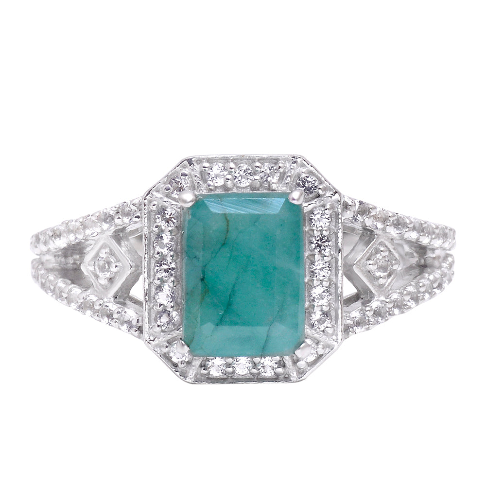 Inel din Argint 925 ( 3.43 grame ) cu Smarald Brazilian și Topaz Alb 1.52 Carate 1 