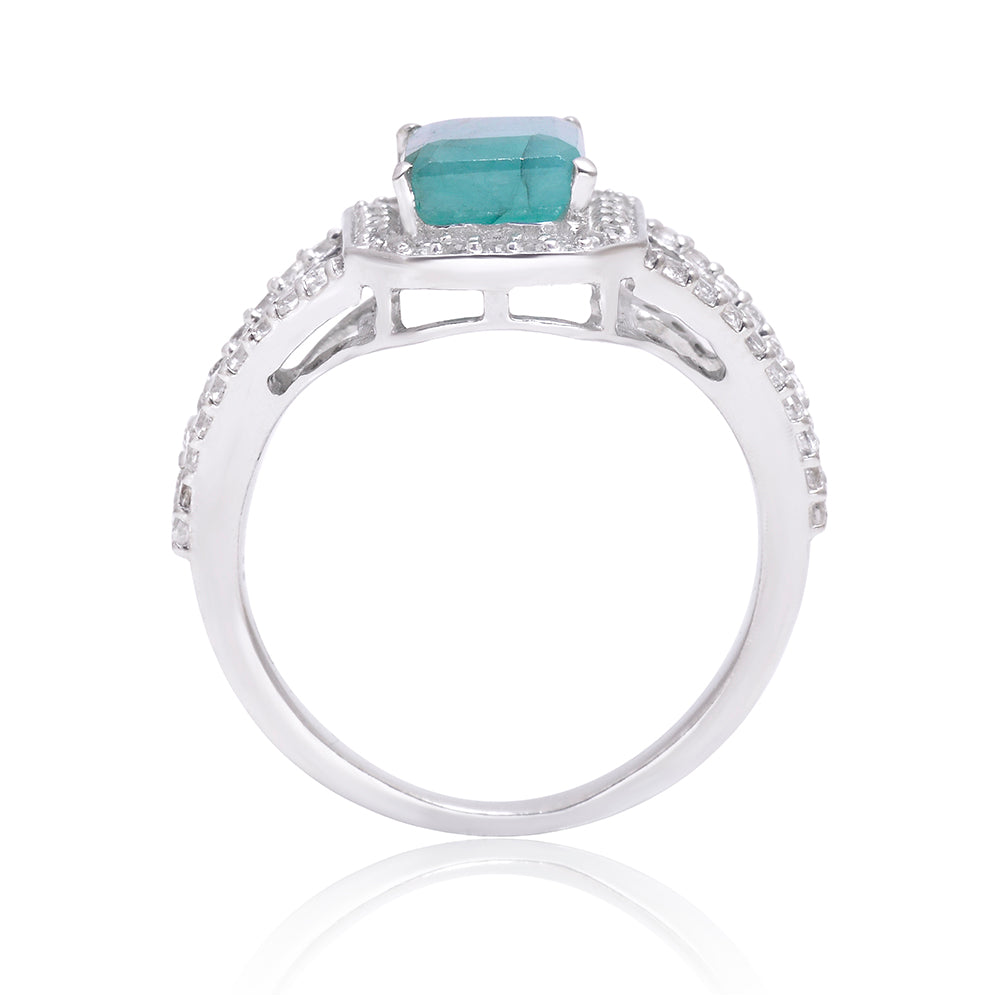 Inel din Argint 925 ( 3.43 grame ) cu Smarald Brazilian și Topaz Alb 1.52 Carate