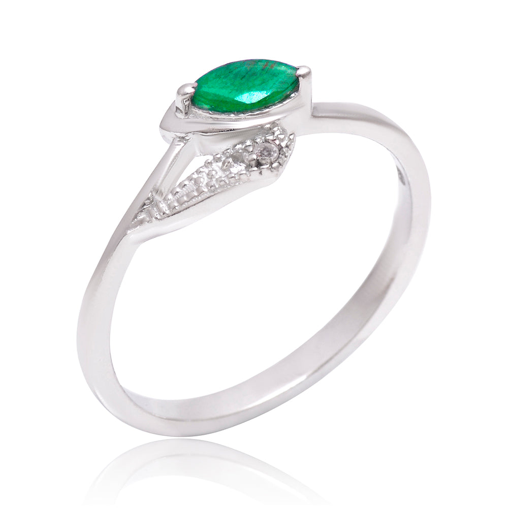 Inel din Argint 925 ( 1.71 grame ) cu Smarald Brazilian și Topaz Alb 0.24 Carate 4 