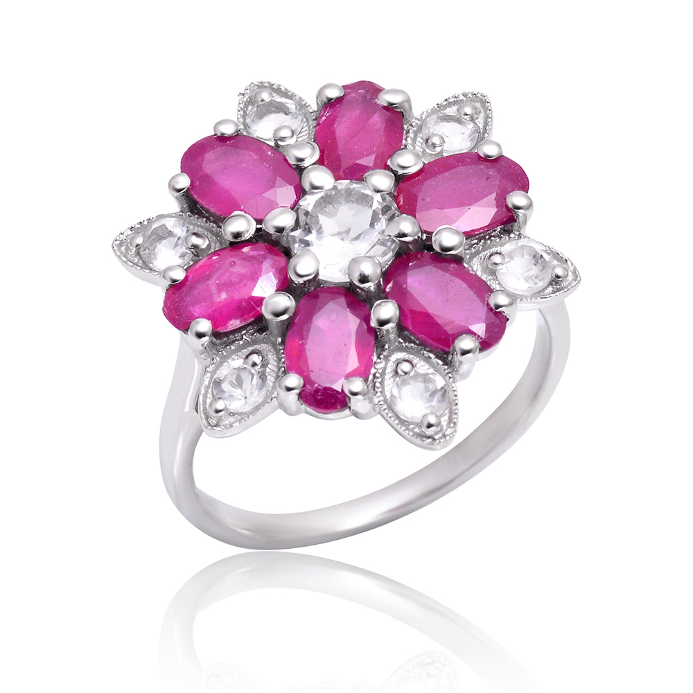 Inel din Argint 925 ( 3.74 grame ) cu Rubin Malagasy și Topaz Alb 4.19 Carate 2 