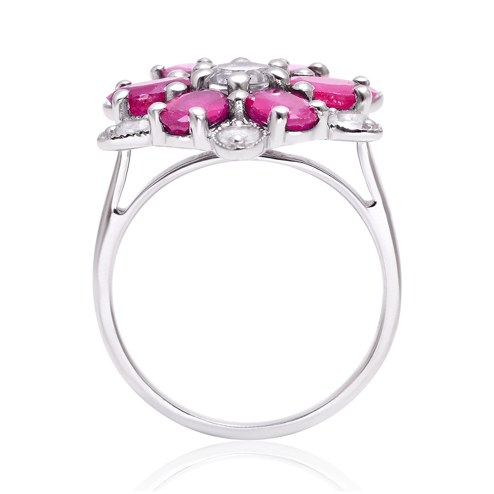 Inel din Argint 925 ( 3.74 grame ) cu Rubin Malagasy și Topaz Alb 4.19 Carate 4 
