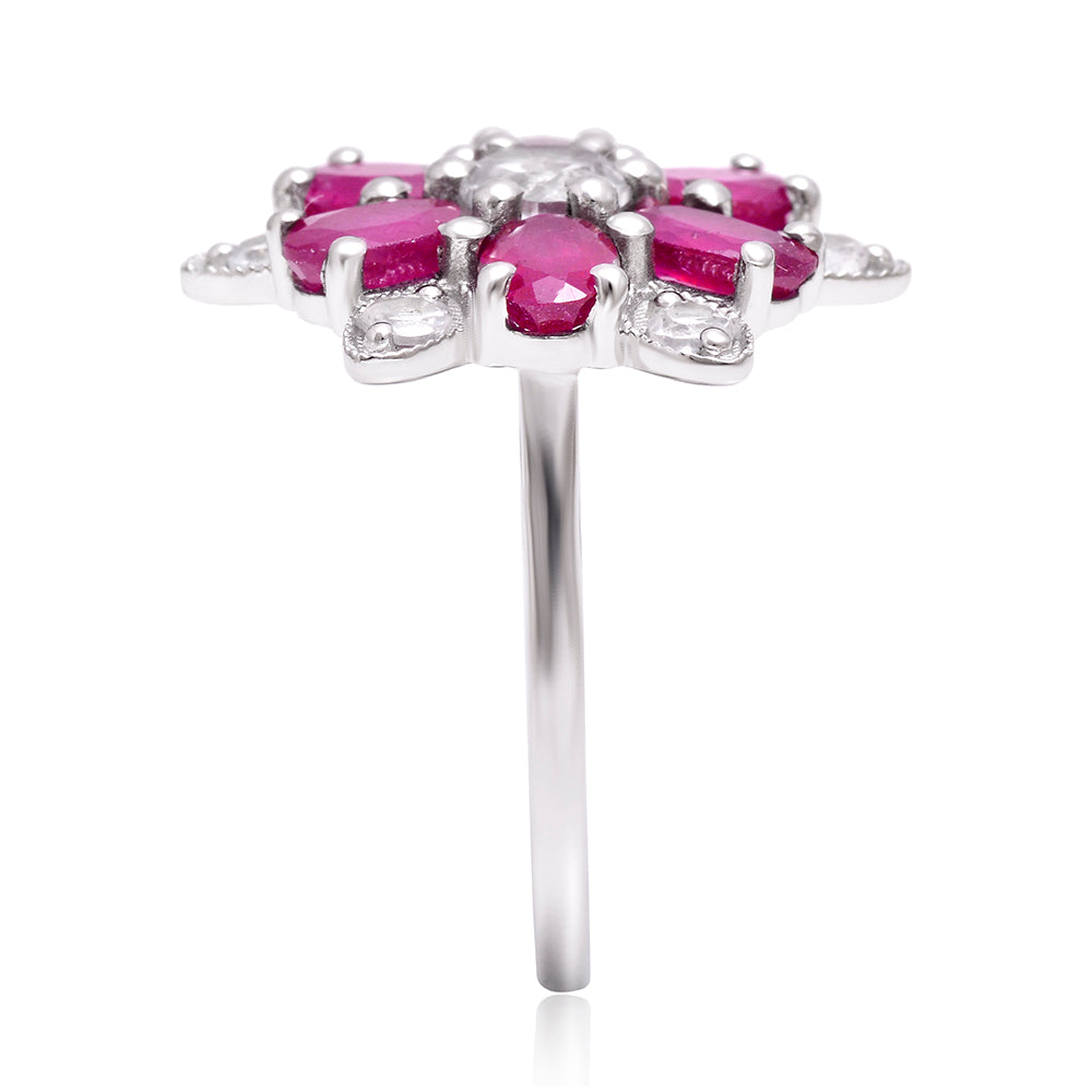 Inel din Argint 925 ( 3.74 grame ) cu Rubin Malagasy și Topaz Alb 4.19 Carate