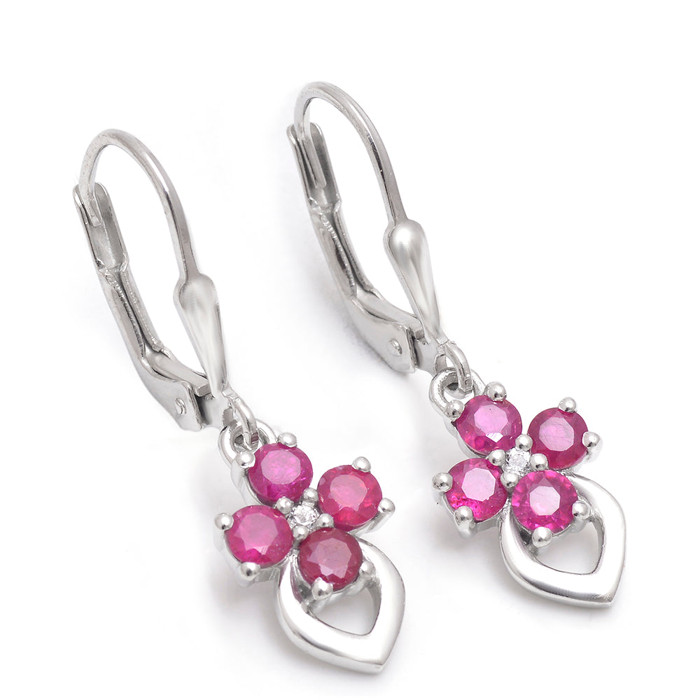 Cercei din Argint 925 ( 2.09 grame ) cu Rubin Malagasy și Topaz Alb 1.6 Carate 2 