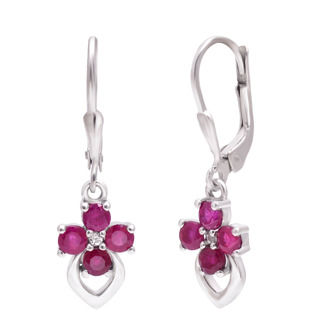 Cercei din Argint 925 ( 2.09 grame ) cu Rubin Malagasy și Topaz Alb 1.6 Carate 1 