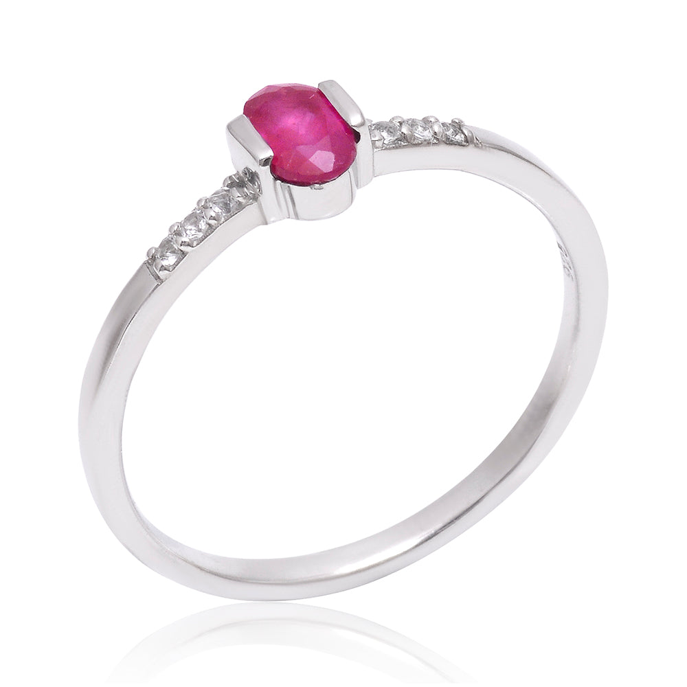 Inel din Argint 925 ( 1.61 grame ) cu Rubin Malagasy și Topaz Alb 0.59 Carate 4 