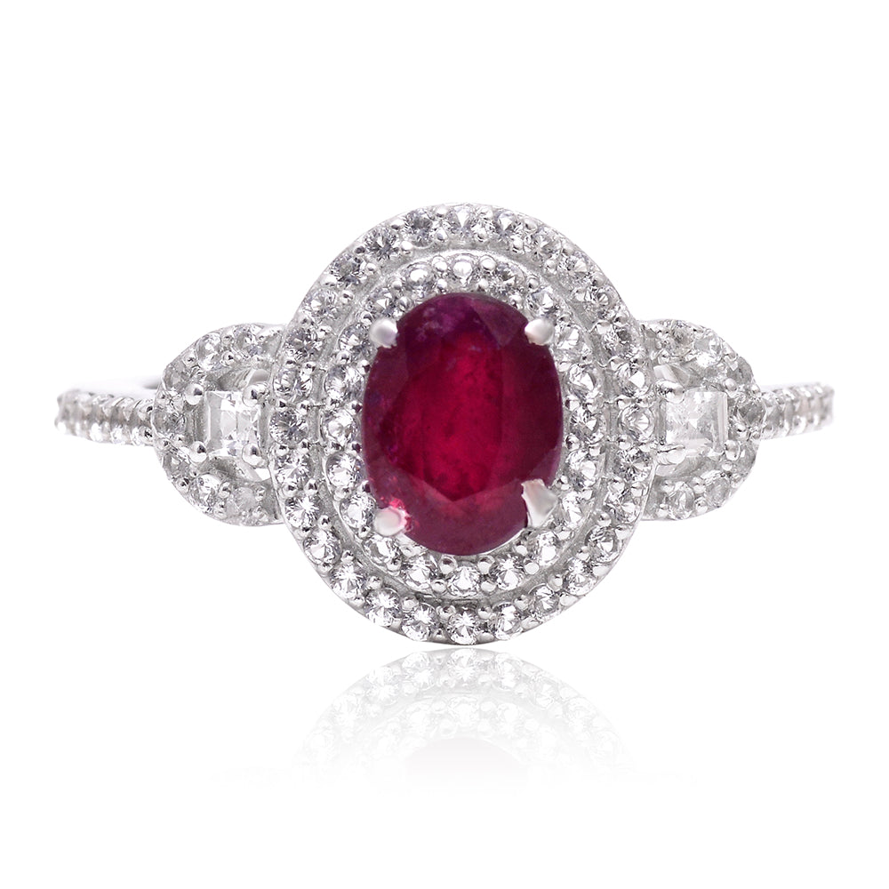 Inel din Argint 925 ( 3.44 grame ) cu Rubin Malagasy și Topaz Alb 2.52 Carate 1 