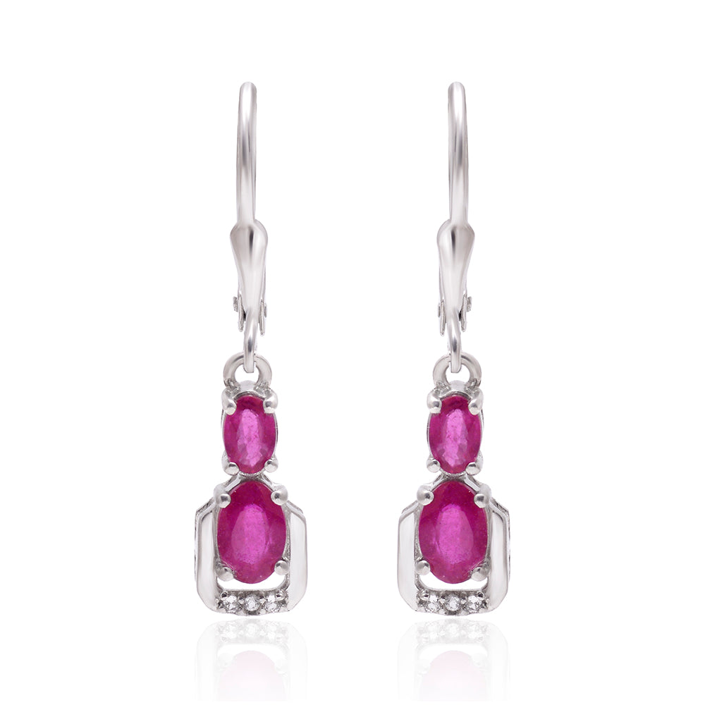 Cercei din Argint 925 ( 2.28 grame ) cu Rubin Malagasy și Topaz Alb 1.79 Carate 2 