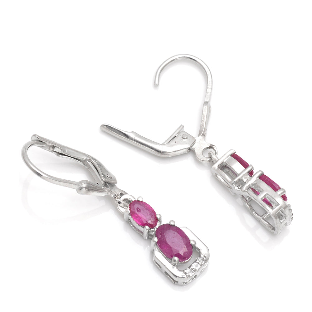 Cercei din Argint 925 ( 2.28 grame ) cu Rubin Malagasy și Topaz Alb 1.79 Carate