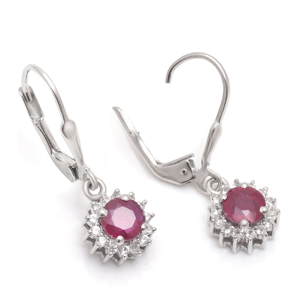 Cercei din Argint 925 ( 2.18 grame ) cu Rubin Malagasy și Topaz Alb 1.92 Carate 2 