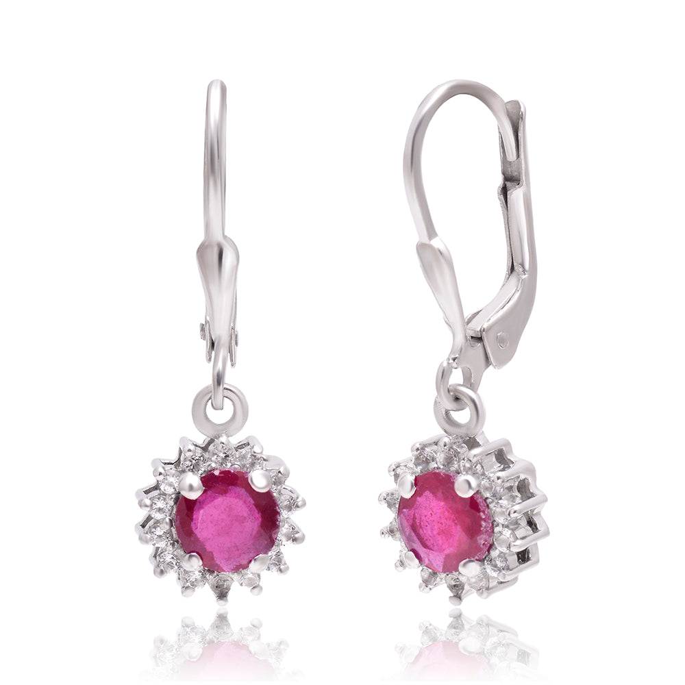 Cercei din Argint 925 ( 2.18 grame ) cu Rubin Malagasy și Topaz Alb 1.92 Carate 1 