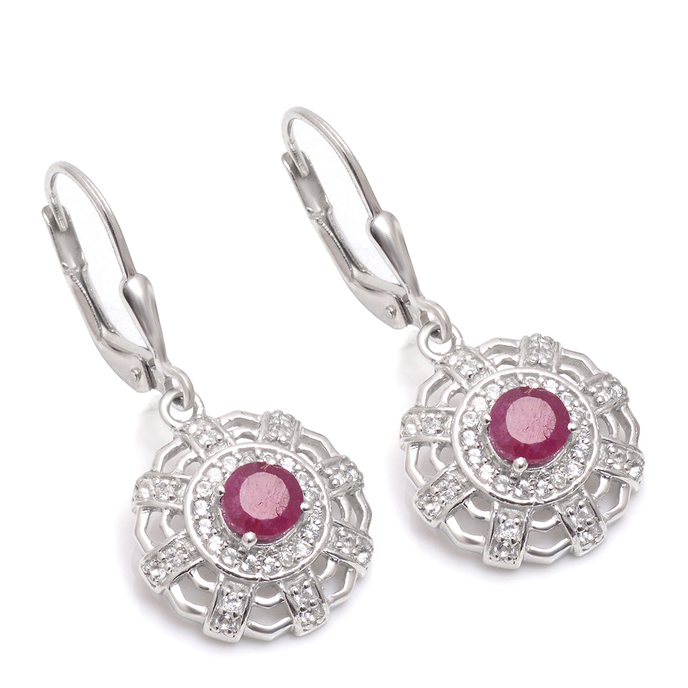 Cercei din Argint 925 ( 4.29 grame ) cu Rubin Malagasy și Topaz Alb 1.38 Carate 2 