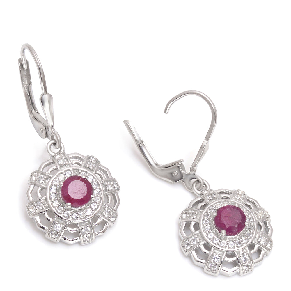 Cercei din Argint 925 ( 4.29 grame ) cu Rubin Malagasy și Topaz Alb 1.38 Carate