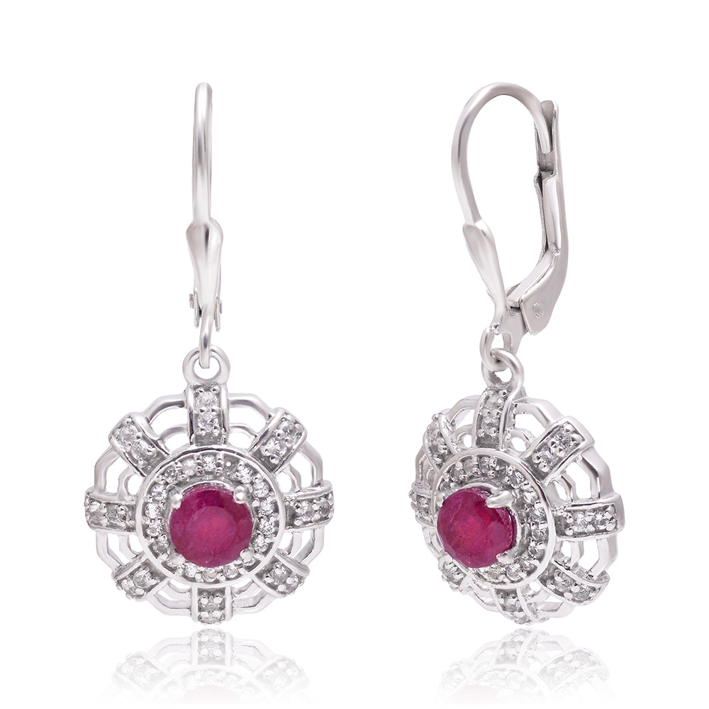 Cercei din Argint 925 ( 4.29 grame ) cu Rubin Malagasy și Topaz Alb 1.38 Carate 1 