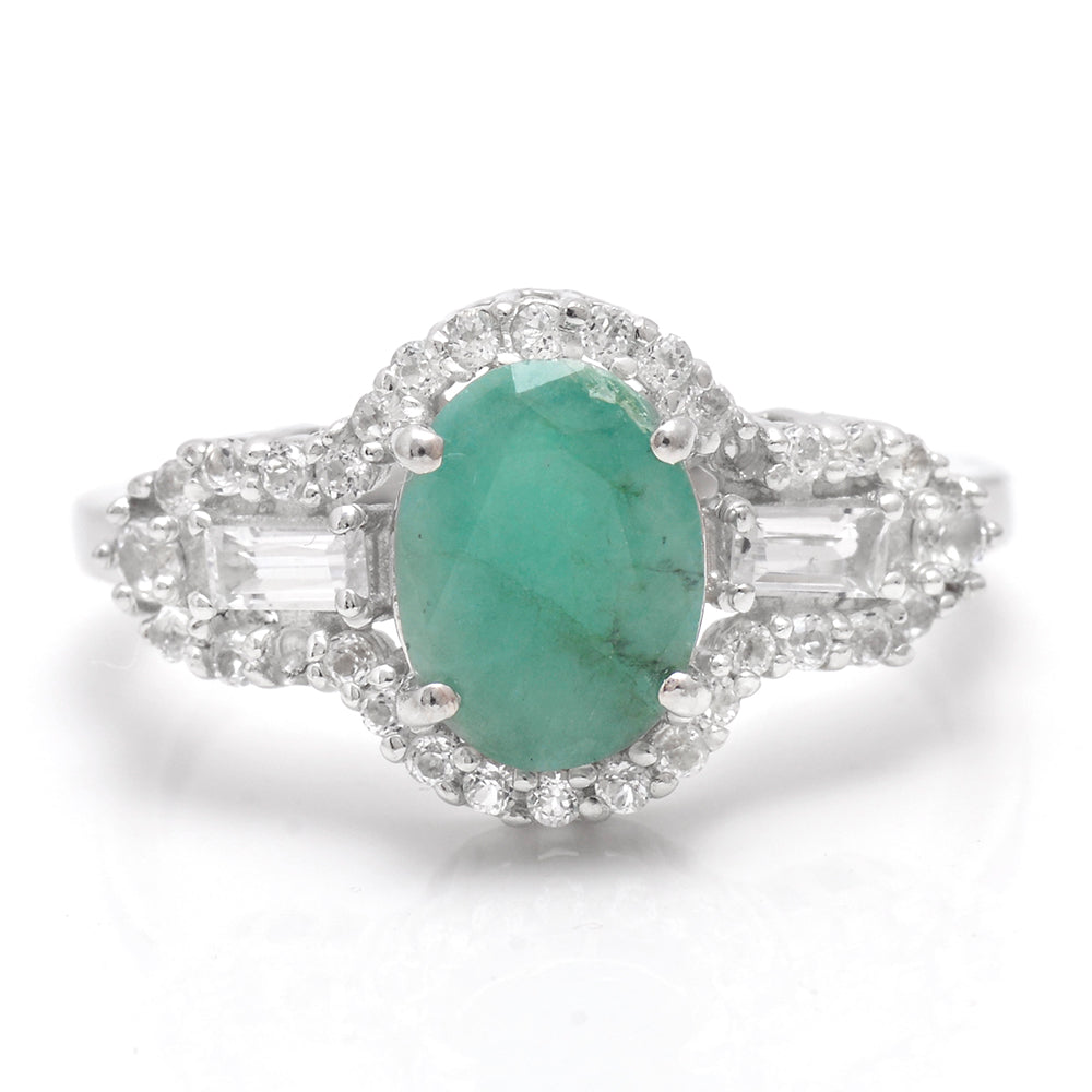 Inel din Argint 925 ( 3.04 grame ) cu Smarald Brazilian și Topaz Alb 2.06 Carate