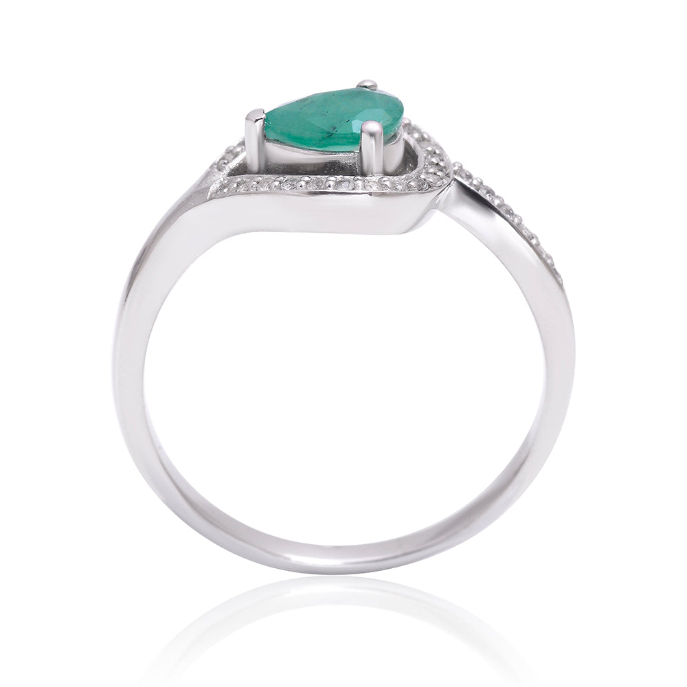 Inel din Argint 925 ( 3.28 grame ) cu Smarald Brazilian și Topaz Alb 0.7 Carate