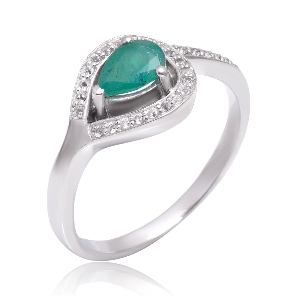 Inel din Argint 925 ( 3.28 grame ) cu Smarald Brazilian și Topaz Alb 0.7 Carate