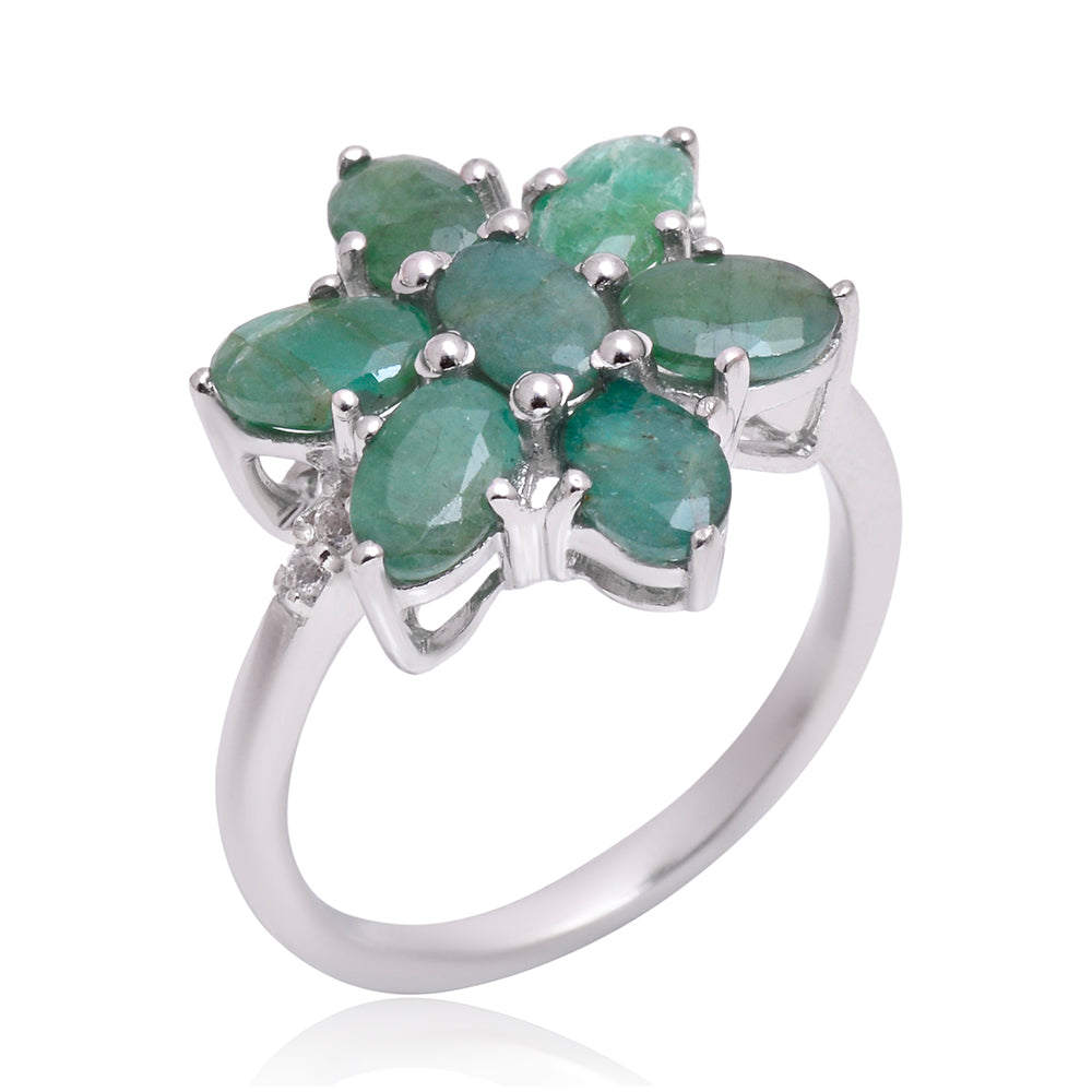 Inel din Argint 925 ( 3.33 grame ) cu Smarald Brazilian și Topaz Alb 3.16 Carate 2 