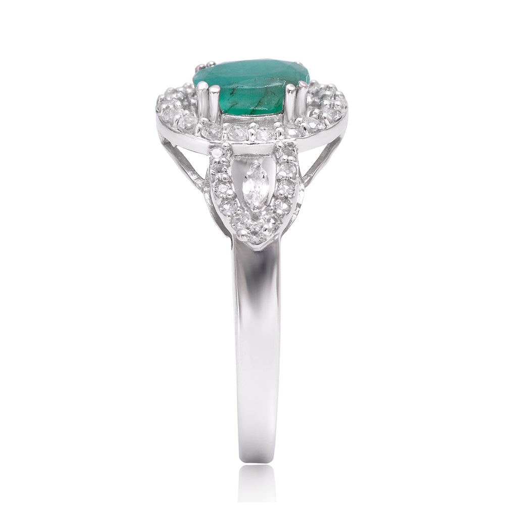 Inel din Argint 925 ( 3.17 grame ) cu Smarald Brazilian și Topaz Alb 0.94 Carate 3 