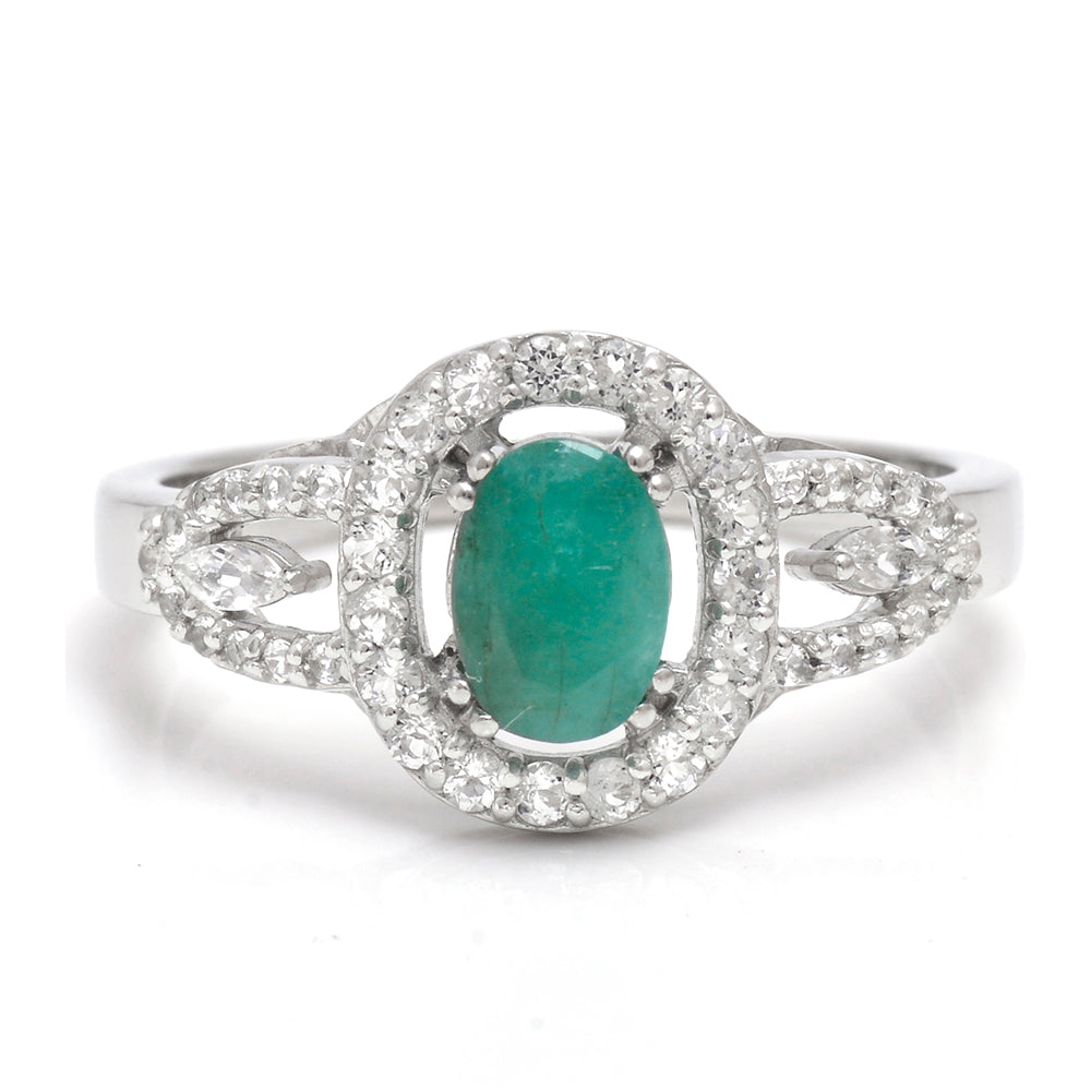 Inel din Argint 925 ( 3.17 grame ) cu Smarald Brazilian și Topaz Alb 0.94 Carate