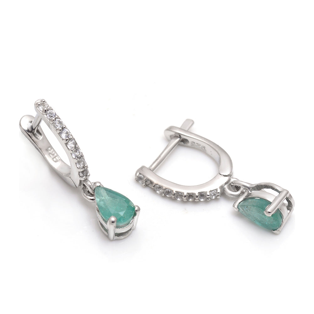 Cercei din Argint 925 ( 1.33 grame ) cu Smarald Brazilian și Topaz Alb 1.22 Carate