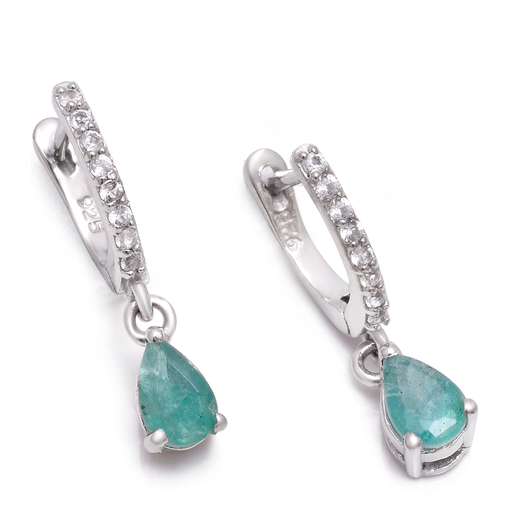 Cercei din Argint 925 ( 1.33 grame ) cu Smarald Brazilian și Topaz Alb 1.22 Carate