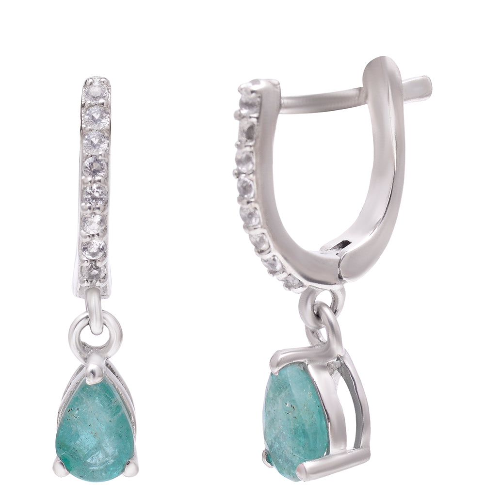 Cercei din Argint 925 ( 1.33 grame ) cu Smarald Brazilian și Topaz Alb 1.22 Carate