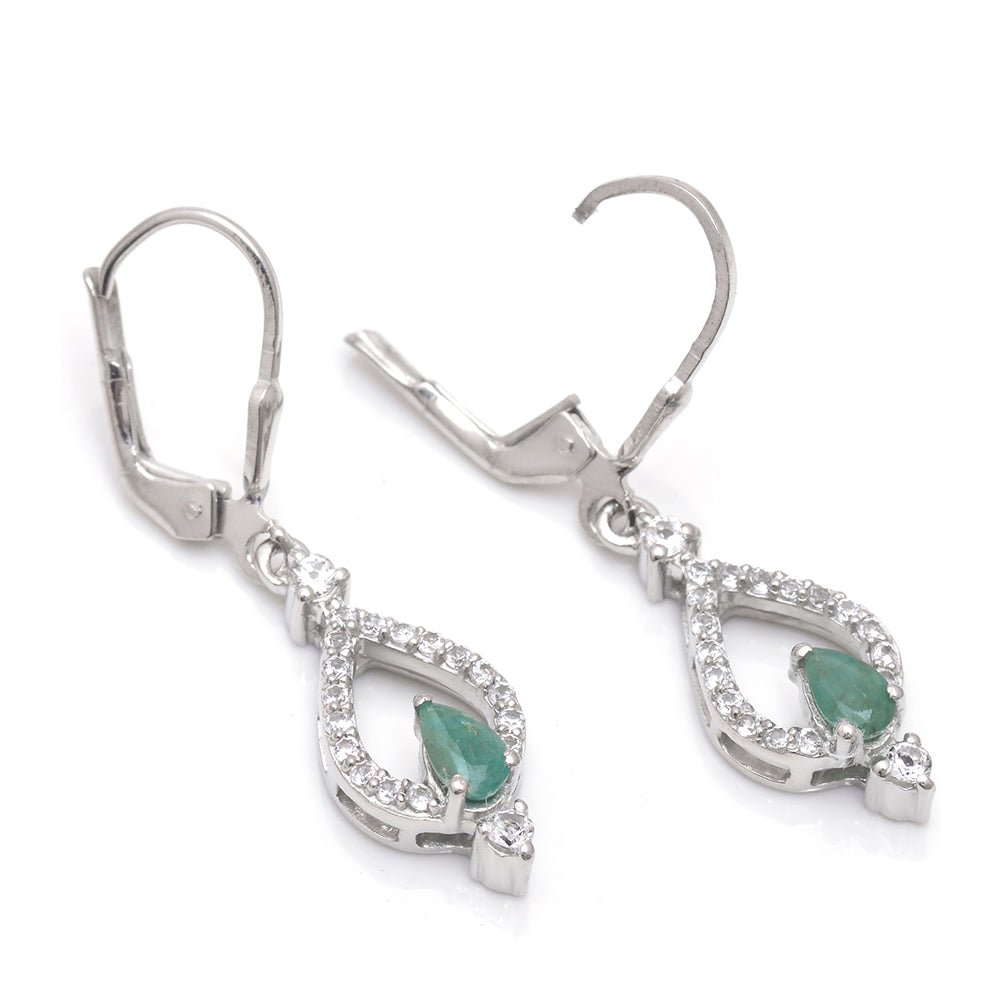 Cercei din Argint 925 ( 3.11 grame ) cu Smarald Brazilian și Topaz Alb 0.85 Carate