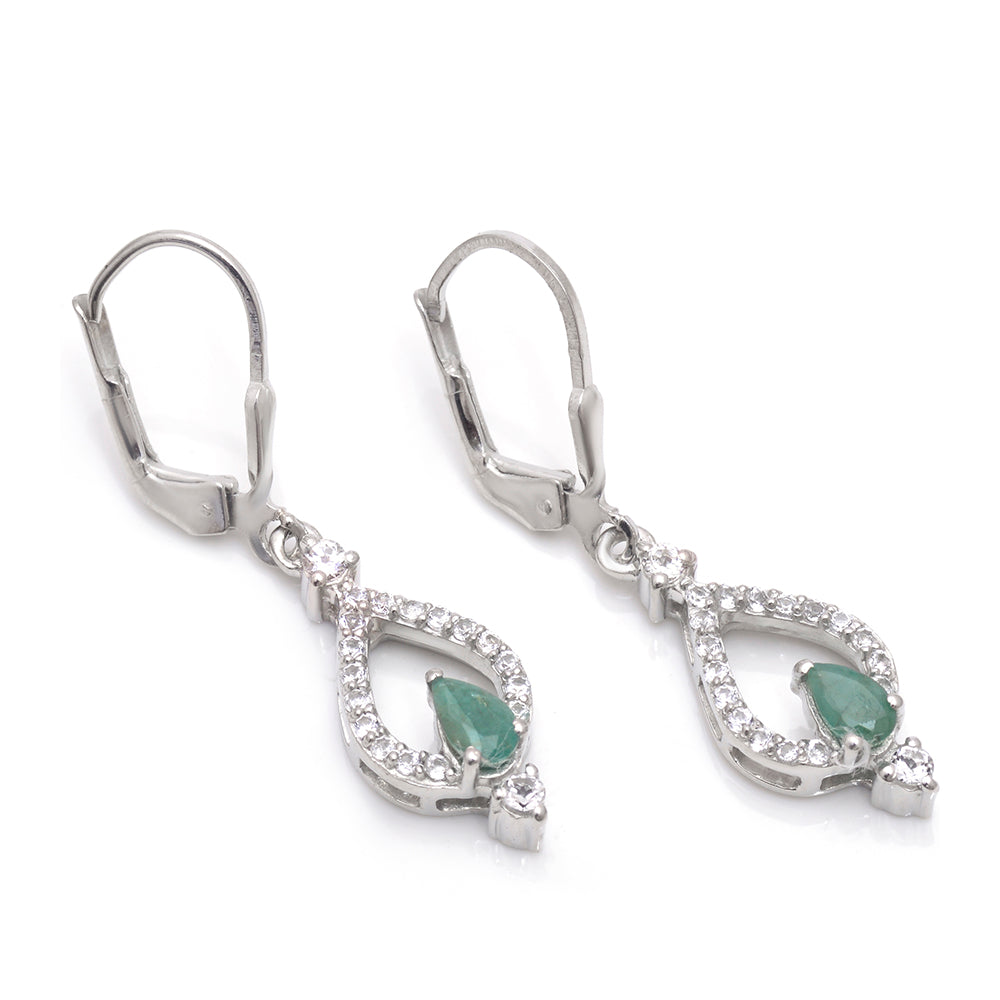 Cercei din Argint 925 ( 3.11 grame ) cu Smarald Brazilian și Topaz Alb 0.85 Carate 3 