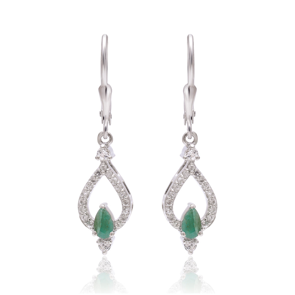 Cercei din Argint 925 ( 3.11 grame ) cu Smarald Brazilian și Topaz Alb 0.85 Carate