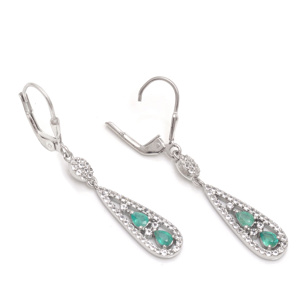 Cercei din Argint 925 ( 3.95 grame ) cu Smarald Brazilian și Topaz Alb 0.81 Carate