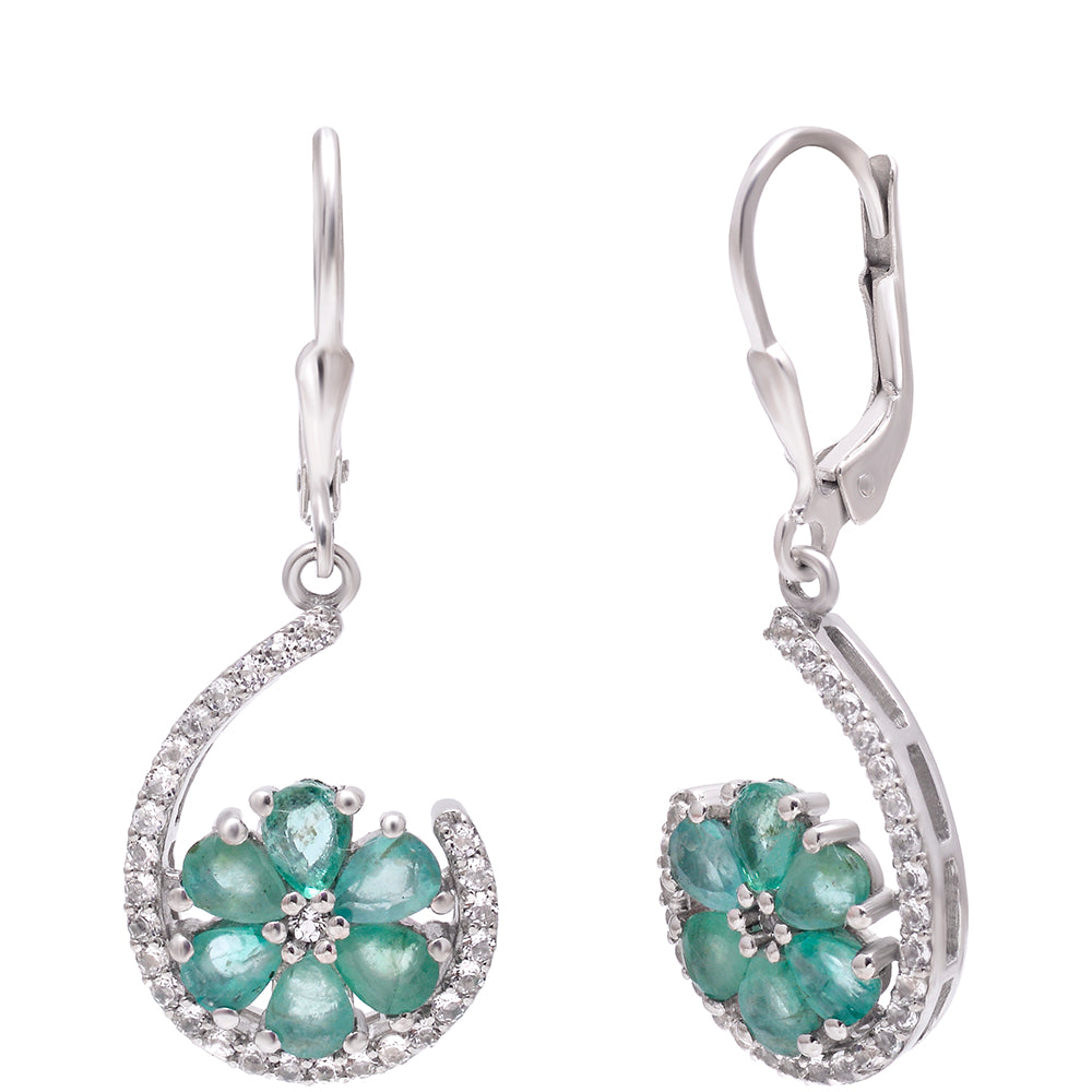 Cercei din Argint 925 ( 3.81 grame ) cu Smarald Brazilian și Topaz Alb 1.93 Carate
